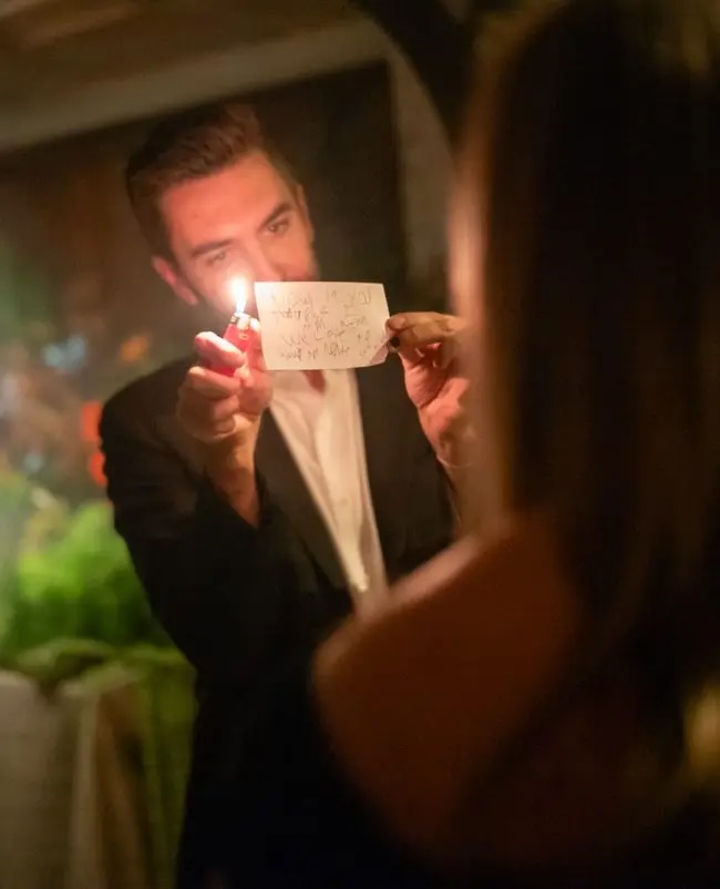 Hayden Childress performing close-up magic for guests